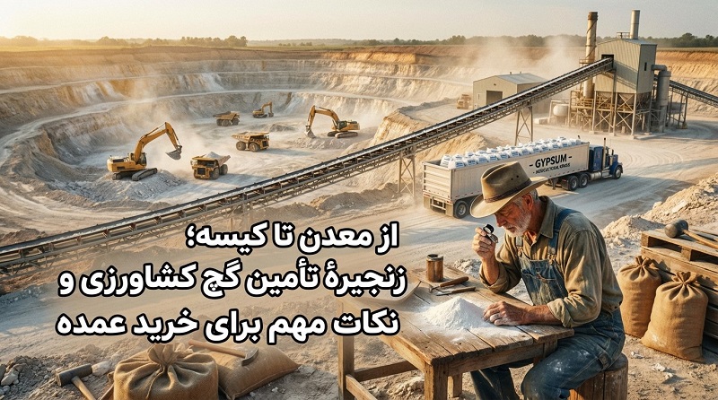 از معدن تا کیسه؛ زنجیرهٔ تأمین گچ کشاورزی و نکات مهم برای خرید عمده از معدن تا کیسه؛ زنجیرهٔ تأمین گچ کشاورزی و نکات مهم برای خرید عمده