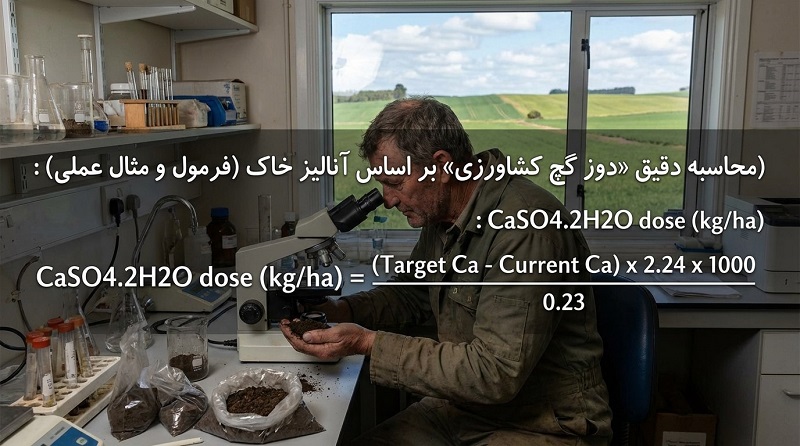 محاسبه دقیق «دوز گچ کشاورزی» بر اساس آنالیز خاک (فرمول و مثال عملی) محاسبه دقیق «دوز گچ کشاورزی» بر اساس آنالیز خاک (فرمول و مثال عملی)